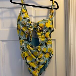 Lemon Pattern One-Piece Swimsuit with cut-out